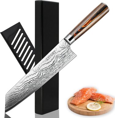 Японський кухонний ніж Kiritsuke від Flamingo: професійний шеф-ніж з лезом 20 см, захистом та дерев'яною ручкою, преміум-якість