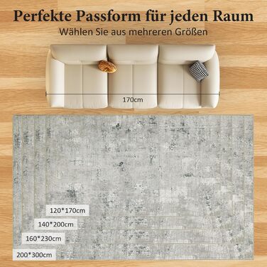 Килим для вітальні блакитний вінтажний меланжевий з ефектом вицвітання, короткий ворс, килими, прання, нековзкі килими для спальні (200x300 см, зелено-сірий)