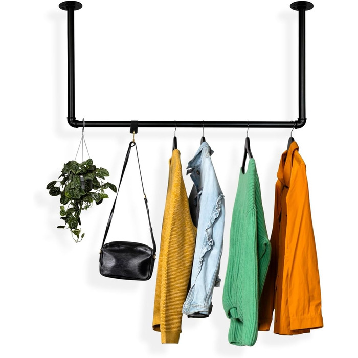 Clothes Rail Wardrobe Industrial Design for Ceiling | Width 70 cm x Height 50 cm | Ceiling Mounting | Clothes Rail | Dressing Room | Bedroom | Hallway | Walk-in Closet