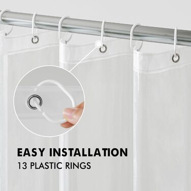 Шторка для душу MIULEE 180x210 см, антибактеріальна, пластикова, водонепроникна, з магнітами, 12 прищіпок, прозора