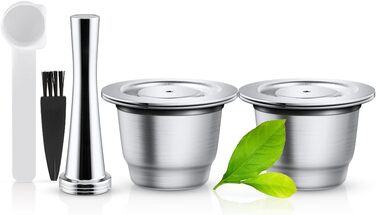 Капсули Cafilas для Nespresso багаторазові, нержавіюча сталь, набір 2 шт. з темпером, ложкою та щіткою
