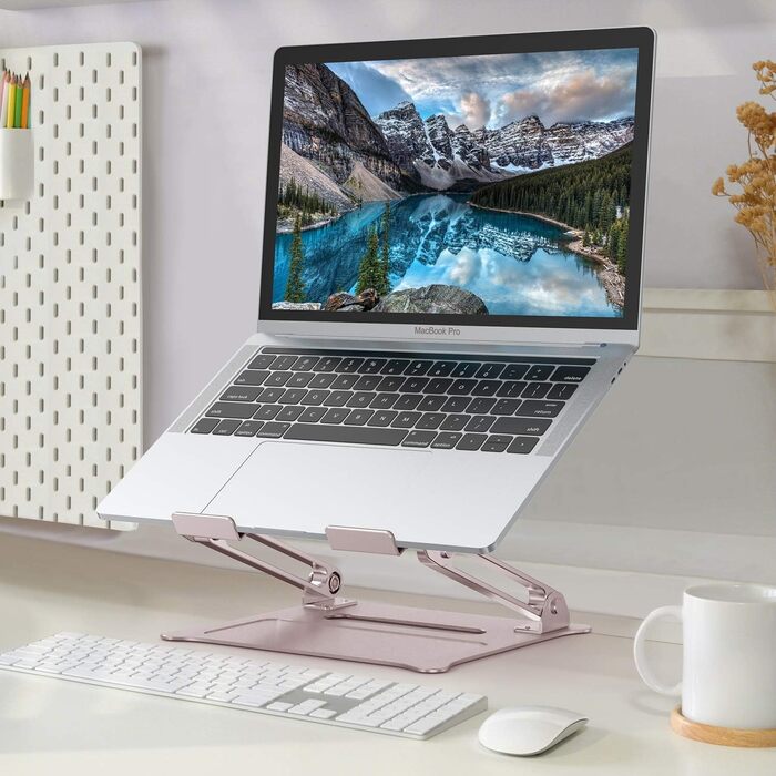 DUCHY Adjustable Laptop Stand - Ergonomic Laptop Riser for MacBook, Tablets & Laptops (10-17 inch) - Rose Gold
