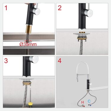 Кухонний змішувач Ibergrif з душем, гнучкий вилив, чорний/білий