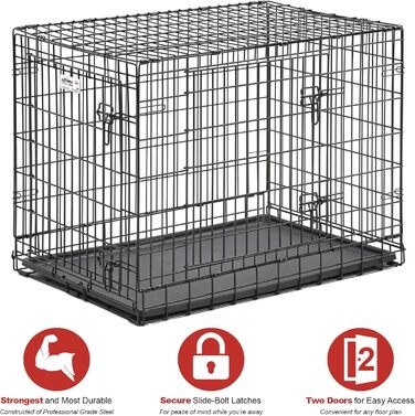 Кія для собак Ultima Pro Series 748UP від Midwest Homes for Pets: міцна, з подвійними дверима, металева, з перегородкою, на коліщатках, з піддоном, чорна, 122 см