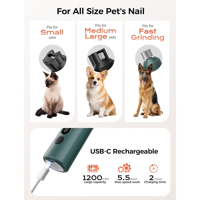 Шліфувальник для собак NEUTYPECHIC з LED-підсвічуванням та LCD-дисплеєм, 5 режимів, для великих, середніх та малих порід