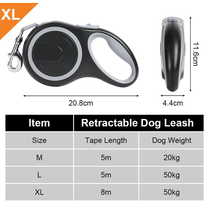 Рулетка для собак Aomig: витягується до 8м, навантаження до 50кг, чорна. Ідеальна для прогулянок та тренувань.