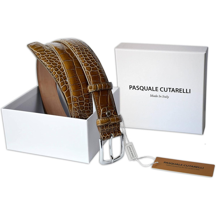 Чоловічий шкіряний ремінь Pasquale Cutarelli з крокодиловим візерунком (90 см, тауп)