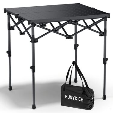 FUNYKICH Складаний столик для кемпінгу 82 x 40 см з регулюванням висоти (44/70 см), легкий та портативний, з сітчастою кишенею, алюмінієва розкладна стільниця для барбекю, кемпінгу, пікніка, саду