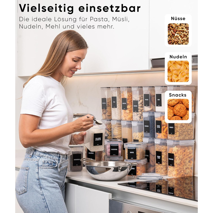 Набір контейнерів для зберігання Deco haus® (24 шт.) з кришкою, чорний - для продуктів, кухні, організації