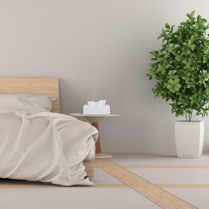 2 x Bamboo Tissue Box, Tissue Box with Sliding Bottom, Tissue Box for Facial Tissues, HxBxT: 7.5 x 24 x 12 cm, white