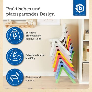 Дитячий пластиковий стілець Bieco Trendblau, для дітей від 1 року до 80 кг, складний, штабельований, для дому і саду