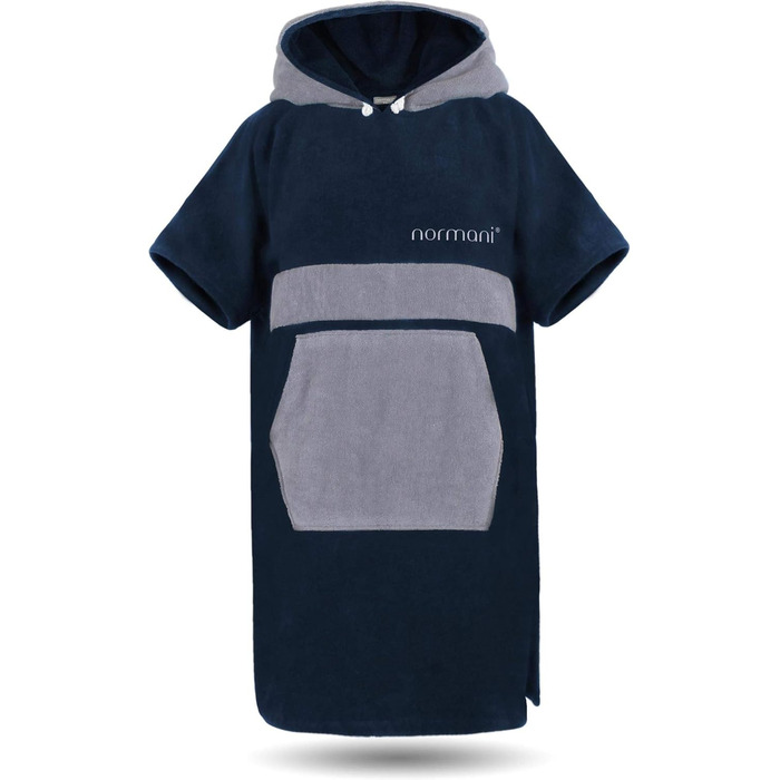 Normani Cotton Surfer Poncho - Beach Poncho - Towel Poncho - Unisex Changing Aid - Closed Robe for Women and Men Color Navy/Gray Size L-XL