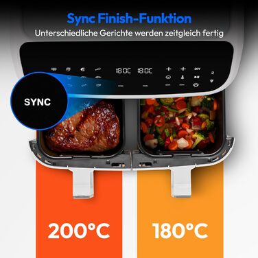 MEDION P20 XXL Фритюрниця для повітря з 2 камерами (8,7 л, 2600 Вт, 10 програм, ILAG PFAS-free, MD11760) матово-біла