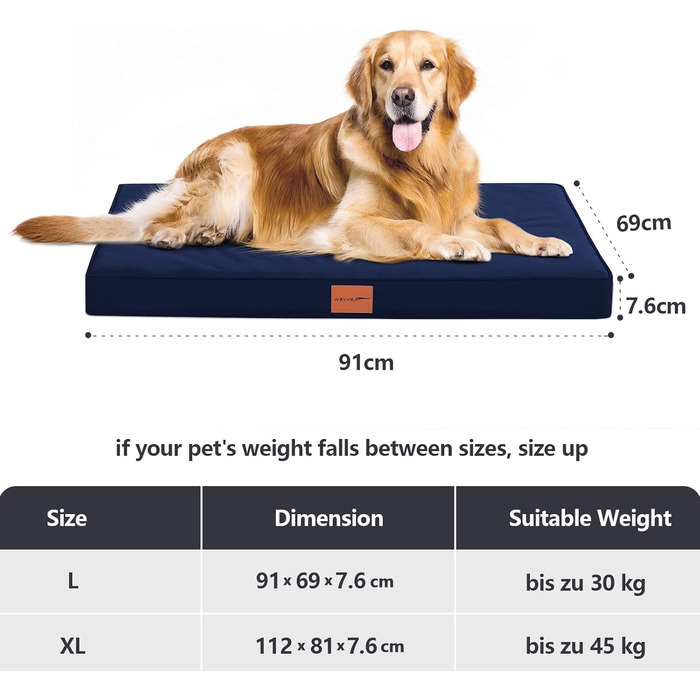 Orthopedic Dog Bed, Dog Sofa with Egg Crate Foam for Large Dogs, 112 x 81 cm, Removable and Washable, Non-Slip Bottom, (L 91 x W 69 x H 8 cm, Navy Blue)