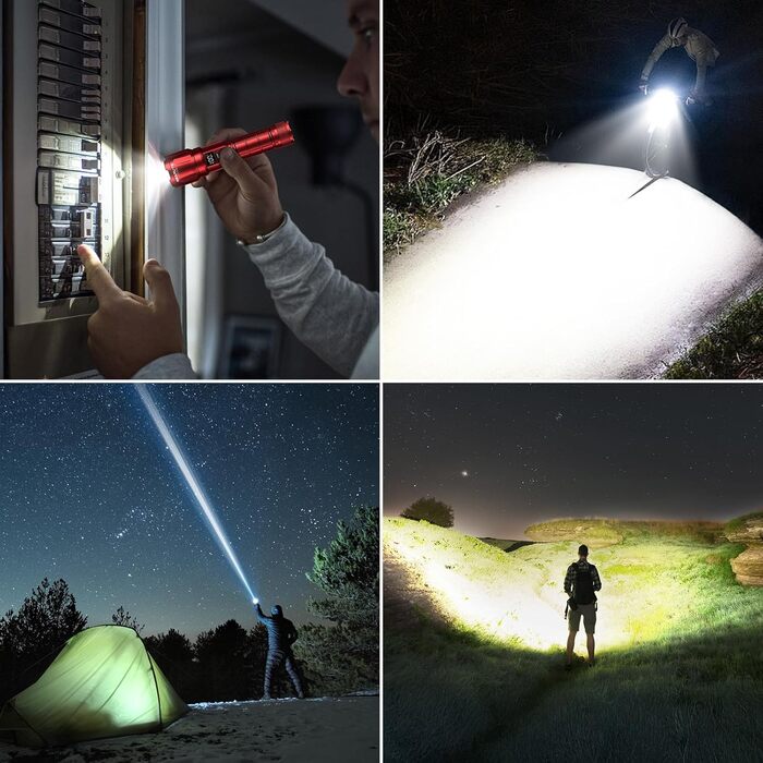 LED ліхтарик Gearlite, 6000 люмен, тактичний, з регулюванням фокусу, 3 режими, водонепроникний IP65, для кемпінгу, риболовлі, туризму, надзвичайних ситуацій (червоний, 1 шт.)