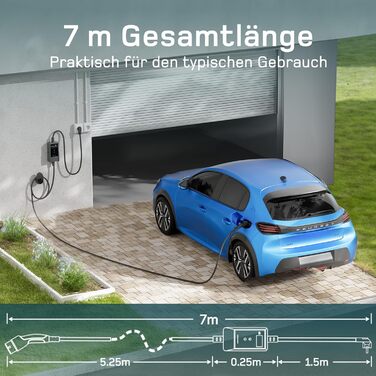 Кабель для зарядки електромобіля Type 2 Schuko 3,7kW, 7м, 6-16A, 1-фазний, з LCD дисплеєм, чорний