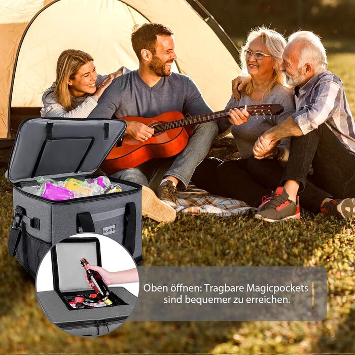 Сумка-холодильник INSMEER 48L: велика, містка, для пікніків, кемпінгу та пляжу (темно-сірий)