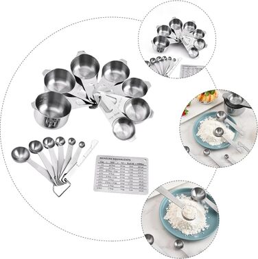 Ciieeo 15St Messlöffel Umrechnungstabelle messbecher set measuring cups set Baking set with measuring cups Kitchen helper Utensils Portable rice spoon Portable kitchen appliances Stainless Steel Silver