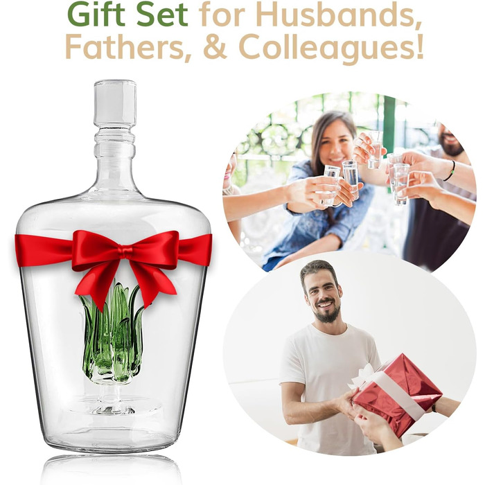 Agave Tequila Decanter Set with Glasses - 750ml Decanter & 6 Shot Glasses - Cinco de Mayo Party Decor - Perfect Gift for Tequila Lovers