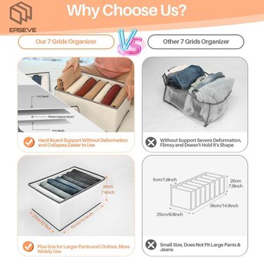 6-Piece Closet Organizer Clothes Storage - 7 Compartments Folding Drawer Organization System Clothes Storage Box for Pants, Jeans, Shirts, Sweaters, T-shirts (1 Pack)
