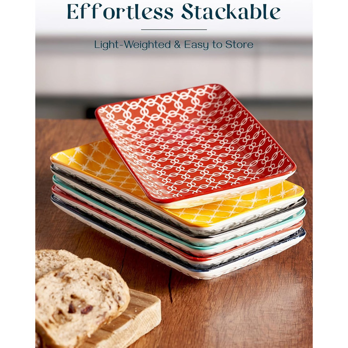 DOWAN Сервірна таця 6-ти місна - Bone China, прямокутна, 20.5 см - для закусок, суші, фруктів, салату, десерту. Можливе використання в мікрохвильовій печі, духовці, миєвій машині. Багатобарвна