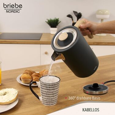 Тостер Briebe Nordic Set з широкими слотами та підставою для бургерів, 6 режимів підсмажування + Електричний чайник 1,7л, 2200W, чорний, набір для сніданку