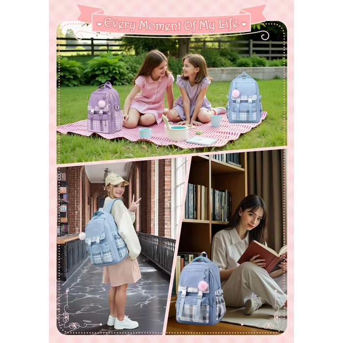 Стильний рюкзак для підліток та жінок, 17 л, легкий, з відділенням для ноутбука, для подорожей, навчання та роботи (блакитний)