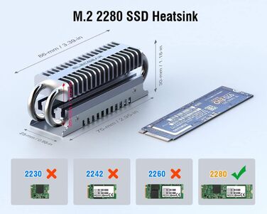 Радіатор охолодження SSD M.2 2280 ElecGear EL-80P з Heatpipe та двошаровим алюмінієвим радіатором для NVMe/SATA SSD