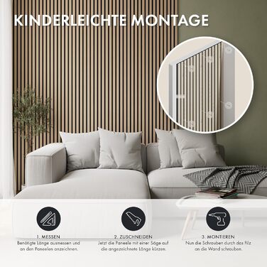 Акустична панель Momento з натурального дуба 240x50 см, 3D ламелі для шумоізоляції стін, колір дуб натуральний, чорний фліс (Made in Germany)