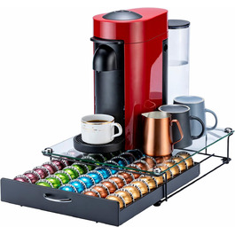 Організатор для капсул Nespresso Vertuo: металевий стійкий тримач на 50 капсул (скляна кришка)