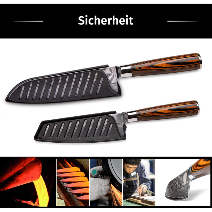 Набір ножів кухонних Wolfblood Santoku Дамаск (30 см та 24 см) - 67 шарів, сталь 62 HRC, дерев'яна ручка, подарункова коробка