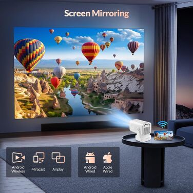 Міні проєктор Smart Beamer 4K 1080P з Android 11, WiFi 6, BT5.0, 180° поворотний, для дому та вулиці, сумісний з Android/iPhone/PC/Mac/Switch, білий (чорний + білий)