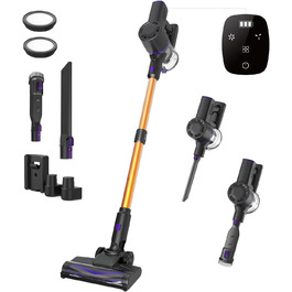 Бездротовий пилосос Vexilar Akku: 60 хв роботи, 45 kPa, 550 W, безщітковий мотор, LED дисплей, 6-в-1, тихий, для дому та авто, з насадкою для збору шерсті тварин, зелений (жовтий)