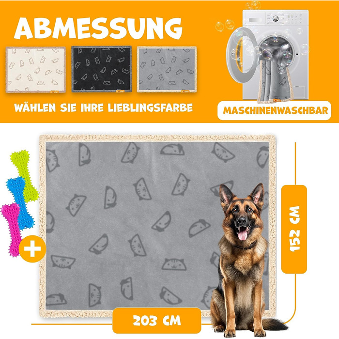 Водонепроникний плед для собак Lovpet® з флісу, плед для тварин, плед для котів + 3 іграшки-гризунки, для собак маленьких та середніх порід, котів, 127 x 101 см, L, ручне прання, двосторонній захист дивану (XXL (203 x 152 см), сірий)