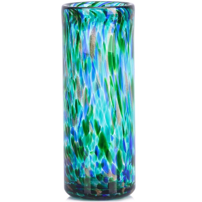 Скляна ваза 22,9 см блакитно-зелена, ручної роботи, сучасний дизайн, для квітів та декору, ідеально для дому та офісу