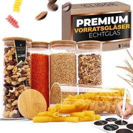 Скляні банки для зберігання з кришкою, кутові, 8 шт. - об'єм 5,2 л, посилена скляна тара, герметичні контейнери для продуктів, кухонні органайзери (5 шт. - круглі)