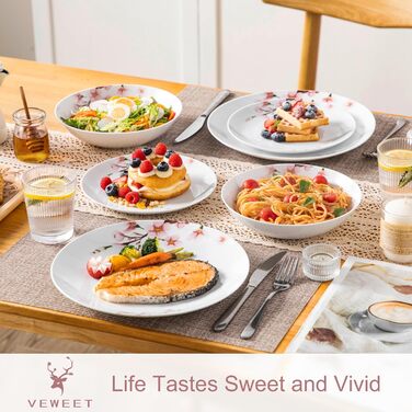 VEWEET ANNIE Набір посуду 18 предметів на 6 осіб, сучасний сервіз з порцеляни, 6 тарілок для їжі, десерту та супу, сервіз Annie