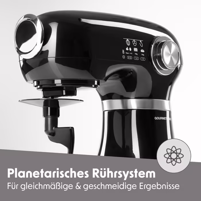 Gourmetmaxx Kitchen Machine & Mixer | Multifunctional Kitchen Helper incl. Mixing Bowl and Attachments | Powerful Mixer with Whisk and More | Electric Stand Mixer [black]