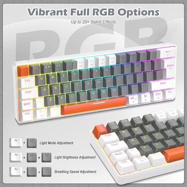 ZIYOU LANG Комплект ігрової клавіатури та миші з USB-C кабелем T60 Pro - 60% механічна клавіатура UK Layout (QWERTY), миша 6400DPI RGB, для PC/Mac