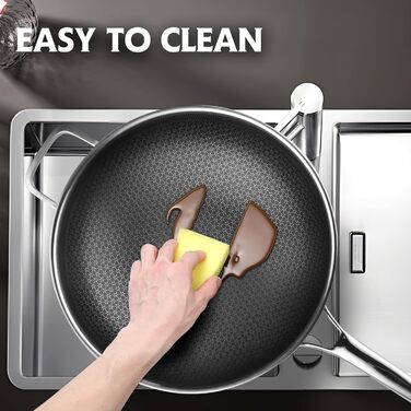 Вок з антипригарним покриттям, 32 см - нержавіюча сталь, для всіх плит, безпечний (PFOA Free)