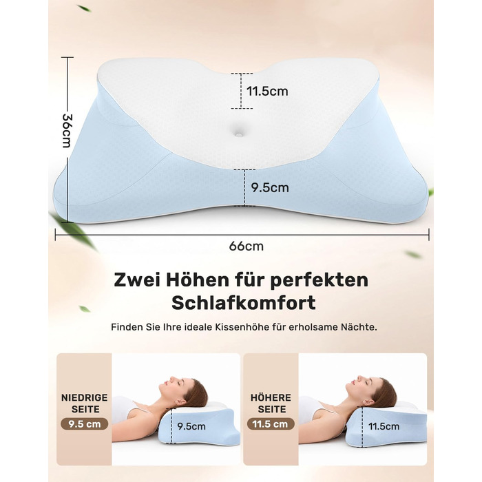 Ергономічна подушка для шиї Feagar у формі метелика з ефектом пам'яті (Memory Foam), синя