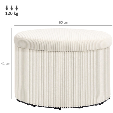 HOMCOM Storage Ottoman with Lid, Round Upholstered Footstool with Corduroy Look for Living Room, Bedroom 60 x 60 x 41 cm Beige | Aosom