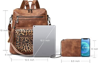 Шкіряний рюкзак-трансформер для жінок Shrrie: стильний рюкзак, сумка через плече, валіза, коричневий та леопардовий