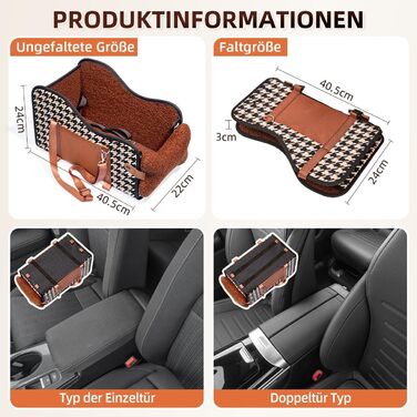 Автокрісло для собак та котів GGW | Безпечне автокрісло для маленьких собак та котів, водонепроникне, з бічними кишенями та швидкою установкою (сумісне з 99% підлокітників) (Колір: Коричневий, Стиль: Класичний)