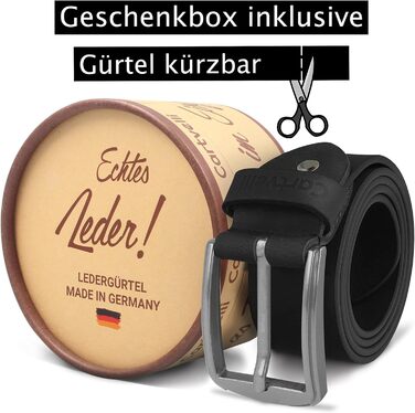 Чоловічий шкіряний ремінь Vintage з подарунковою коробкою - виготовлено в Німеччині. Ширина 40 мм, колір чорний, застібка срібна, 115 см.