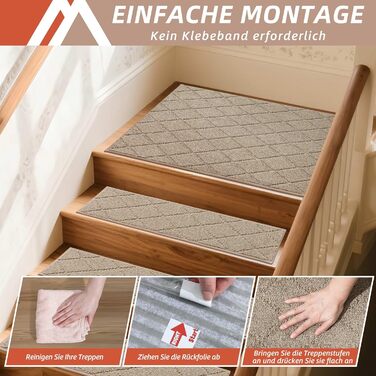 Ковзаючі килимки на сходи COSY HOMEER, 15 шт., 70 x 22 см, антиковзаючі, самоклеючі, машинне прання, 100% поліестер, TPE-підкладка, для дітей, літніх людей та домашніх тварин, сірий та білий