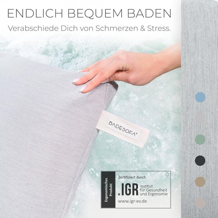Bathtub | Revolutionary Comfort for Bathtub, Shower & Whirlpool | Washable & Quick-Drying Bath Cushion in | Wellness Bathtub Accessories Handmade in EU (Gray, Seat Cushion)