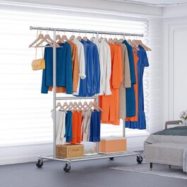 Стійка для одягу на колесах HOKEEPER, подвійна, вантажопідйомність до 283 кг