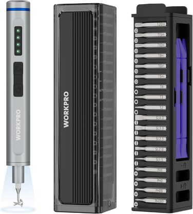 WORKPRO Набір викруток 42-в-1 електричний, для точних ремонтів телефонів, годинників, камер, з 36 бітами S2, магнітною коробкою, зарядкою Type-C