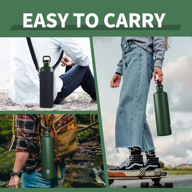 2L Stainless Steel Water Bottle | 2 Liter Single-Walled Water Canteen | Eco-Friendly Reusable Bottle | Plastic-Free and Leak-Proof Metal Water Bottle | 2l Eco Drinking Bottle, Green